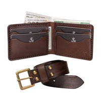 Kit Tradicional Carteira No.7 + Cinto Marrom, vista frontal do conjunto – DANTE Capelli