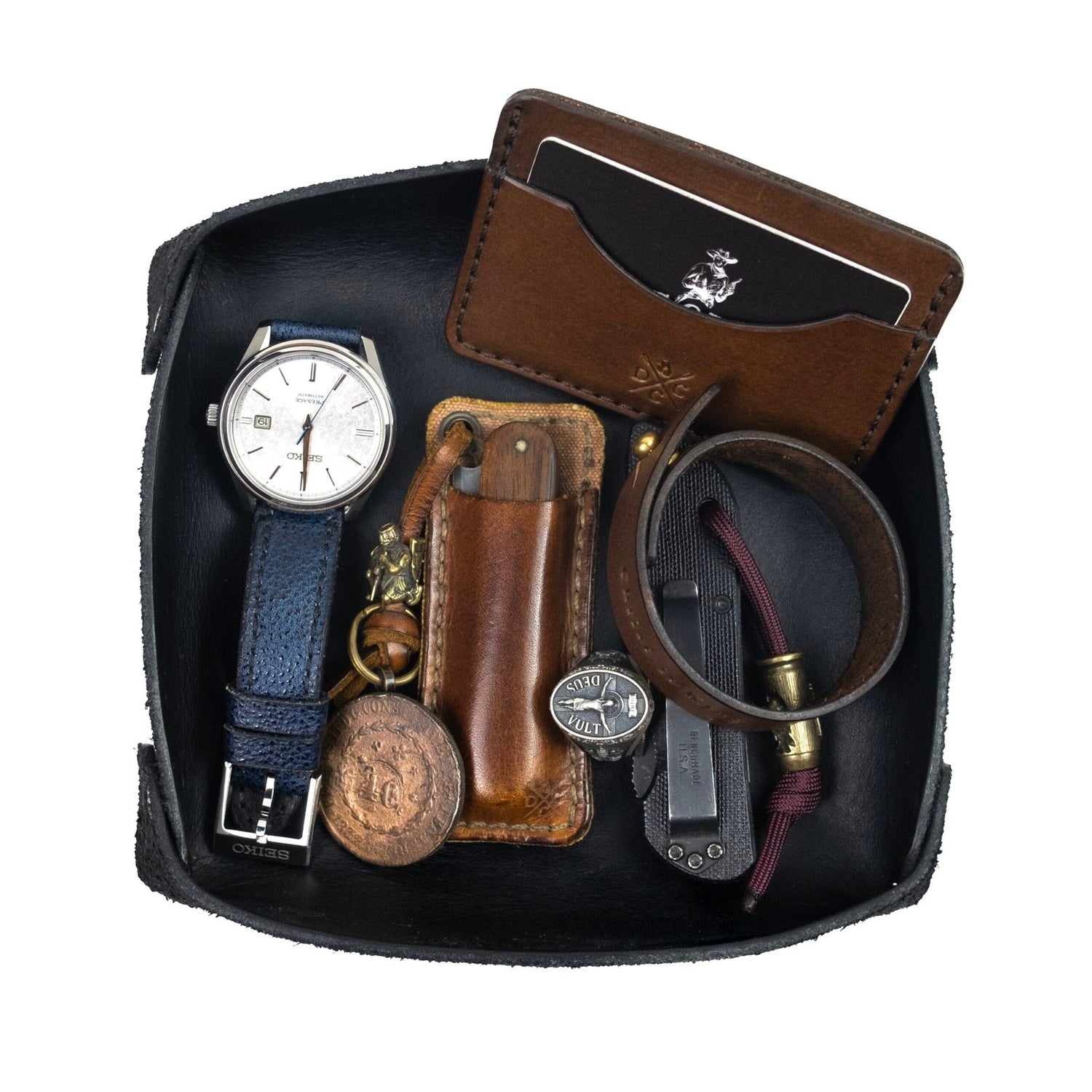 Organizador de Mesa em Couro Preto