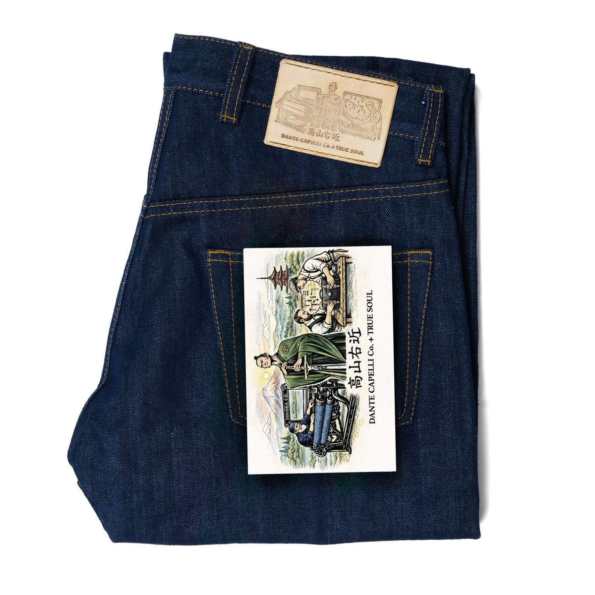 Calça Jeans Selvedge Ukon em denim cru índigo, vista lateral – DANTE Capelli