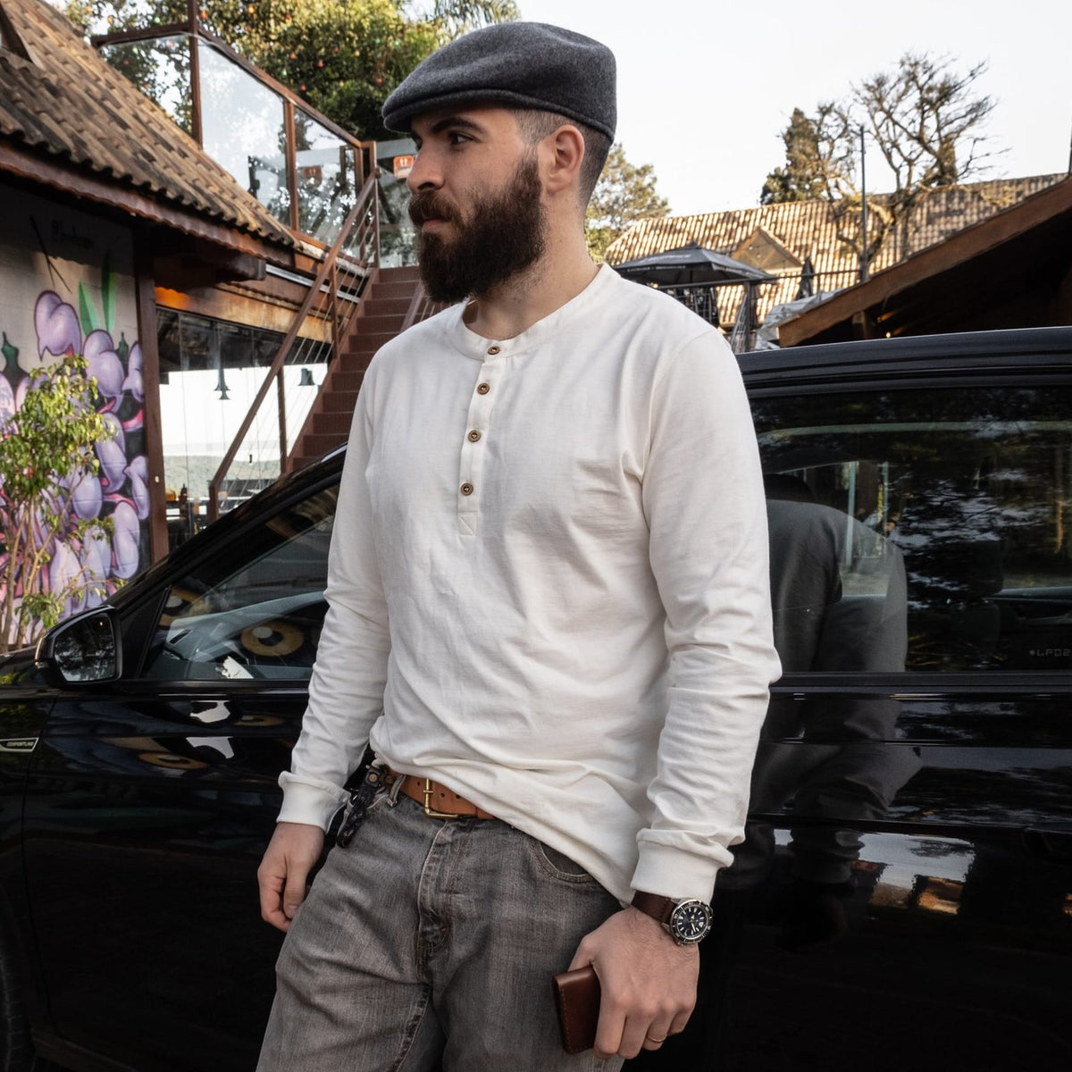 Camisa Colt Henley Manga Longa em algodão premium, vista traseira – DANTE Capelli