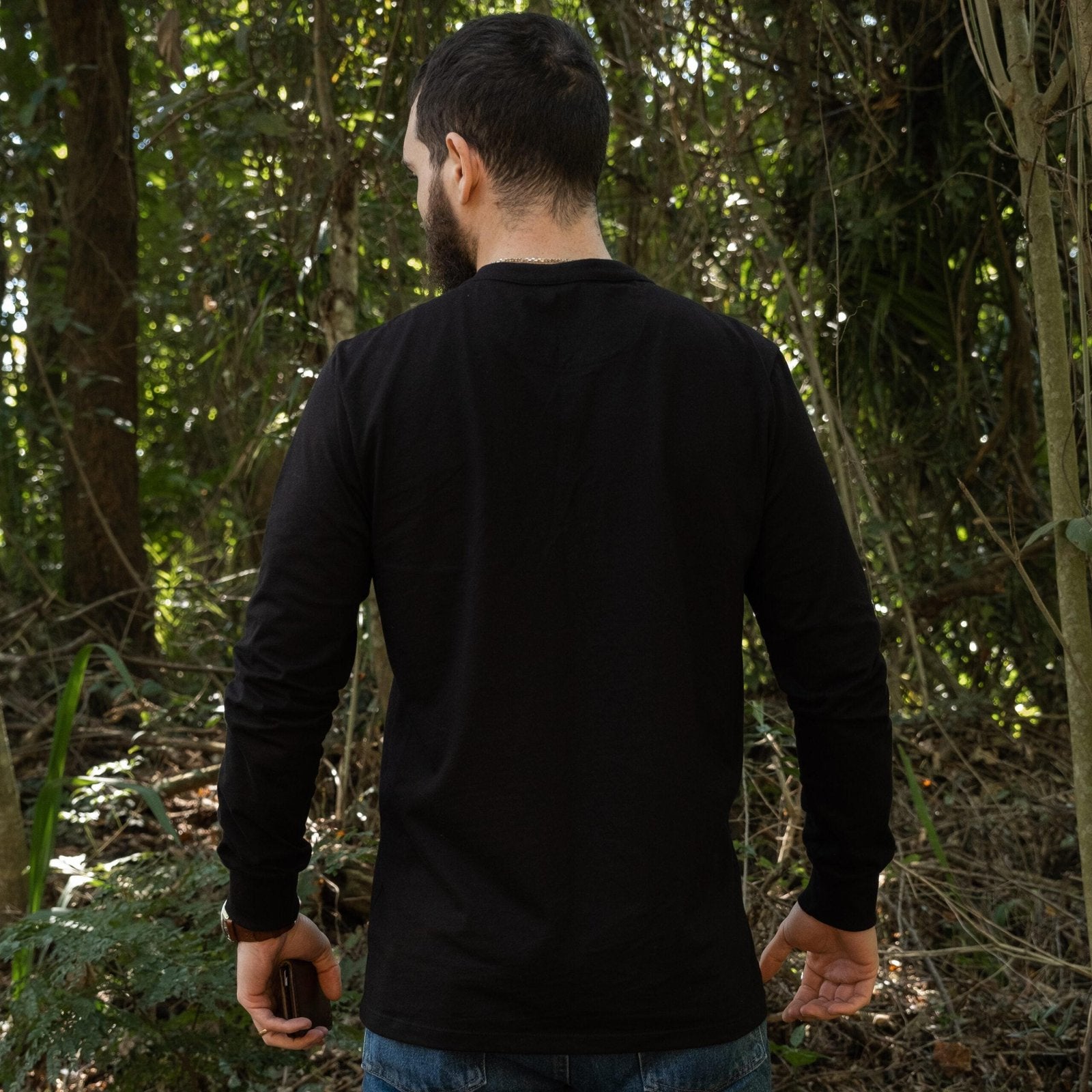 Camisa Colt Henley Manga Longa Preta em algodão premium, still completo – DANTE Capelli