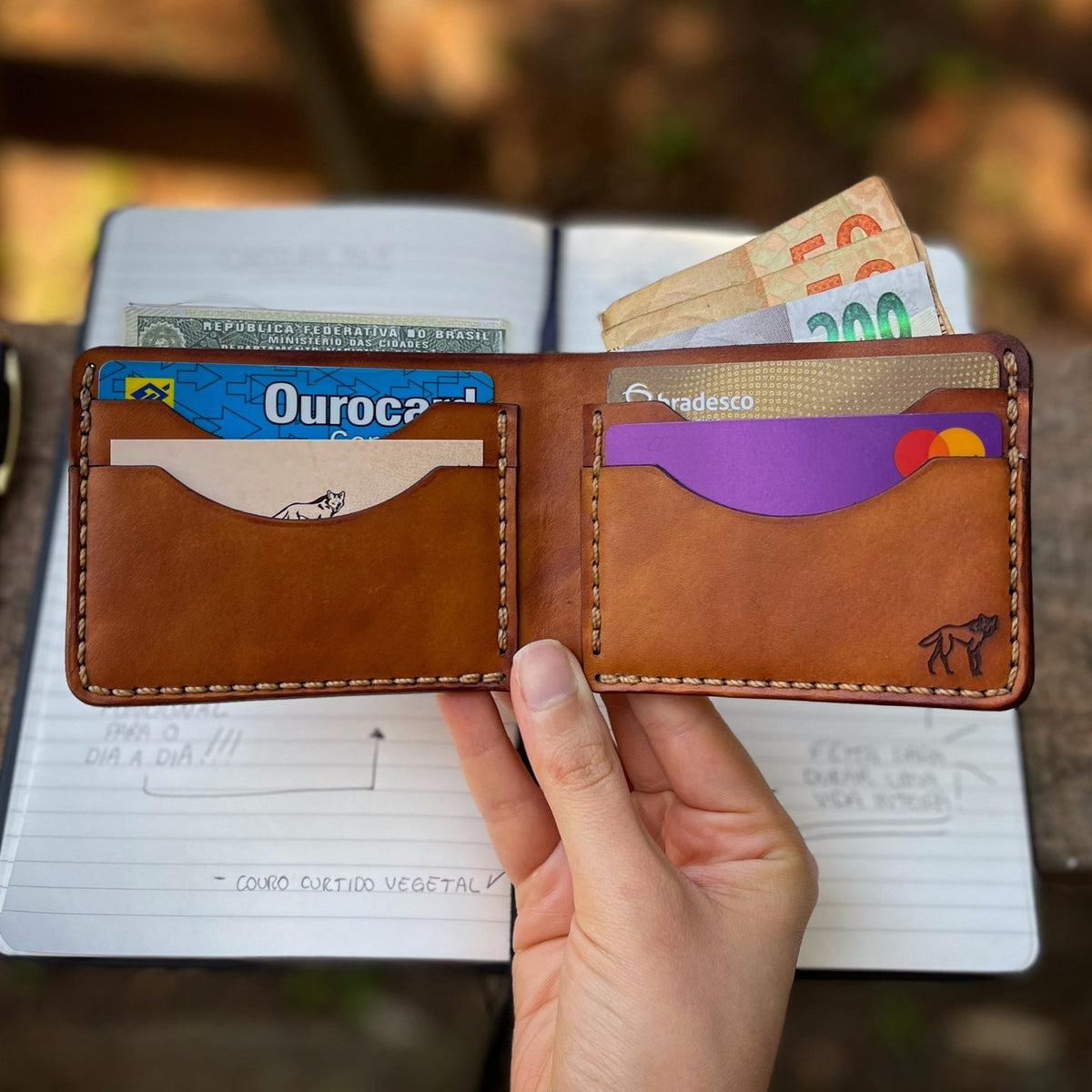 Carteira de Couro Bifold NO.5 Savana, vista interna aberta – DANTE Capelli