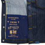 Detalhe da costura da Jaqueta Jeans Selvedge Ukon em denim cru – DANTE Capelli