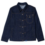 Jaqueta Jeans Selvedge Ukon em denim cru com couro Himeji, frente – DANTE Capelli