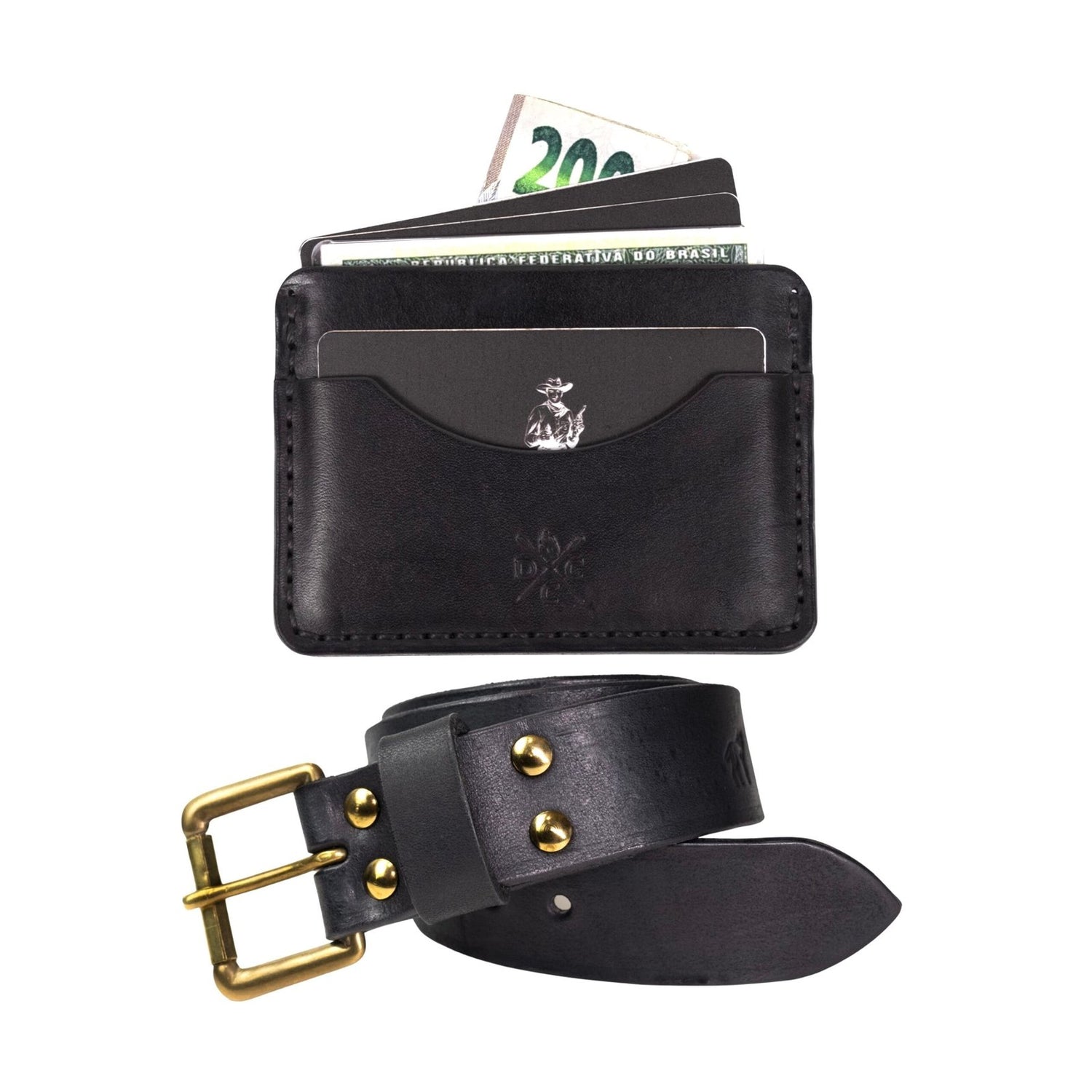 Kit Minimalista Carteira No.3 + Cinto Preto, vista frontal do conjunto – DANTE Capelli