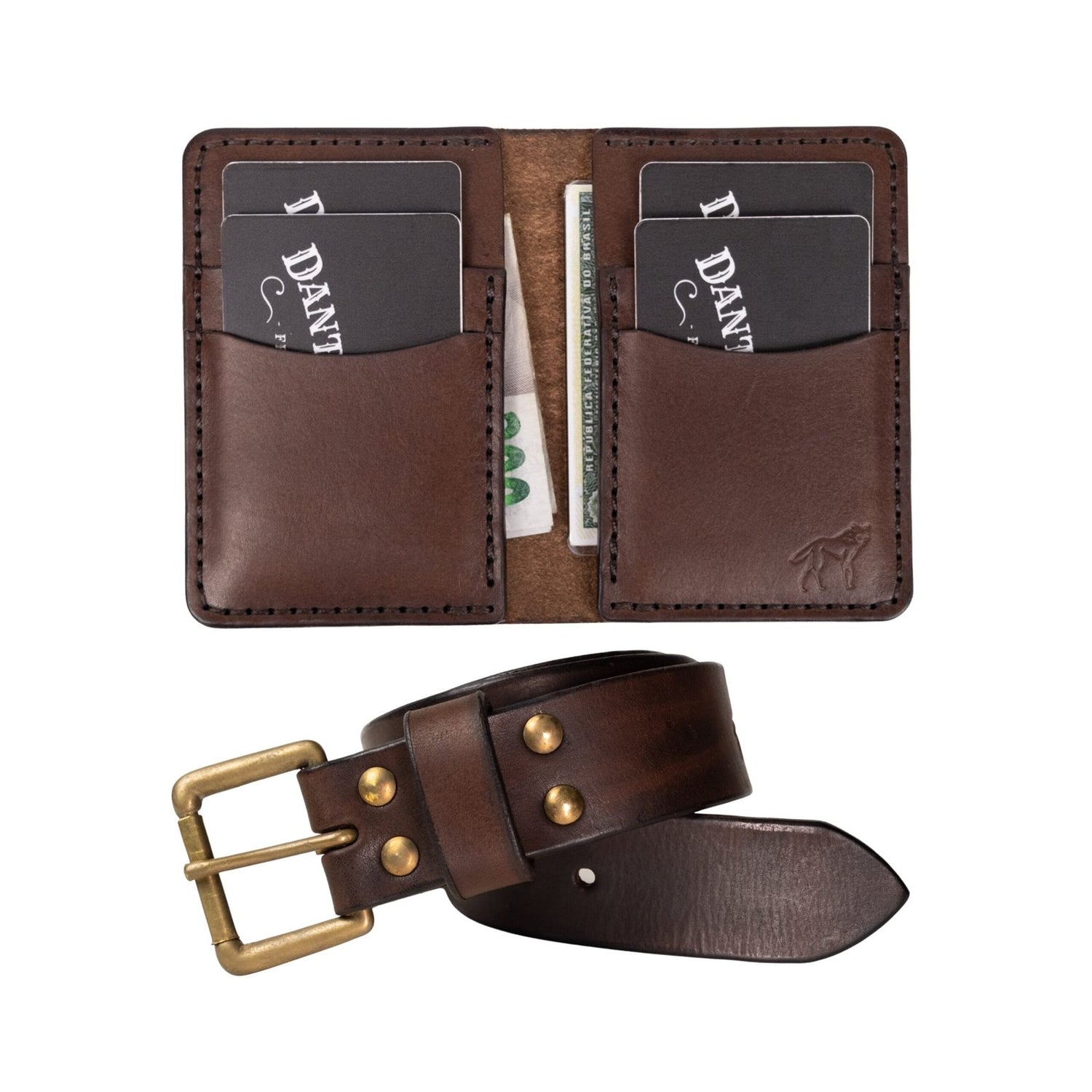 Kit Moderno Carteira No.6 + Cinto Marrom, vista frontal do conjunto – DANTE Capelli