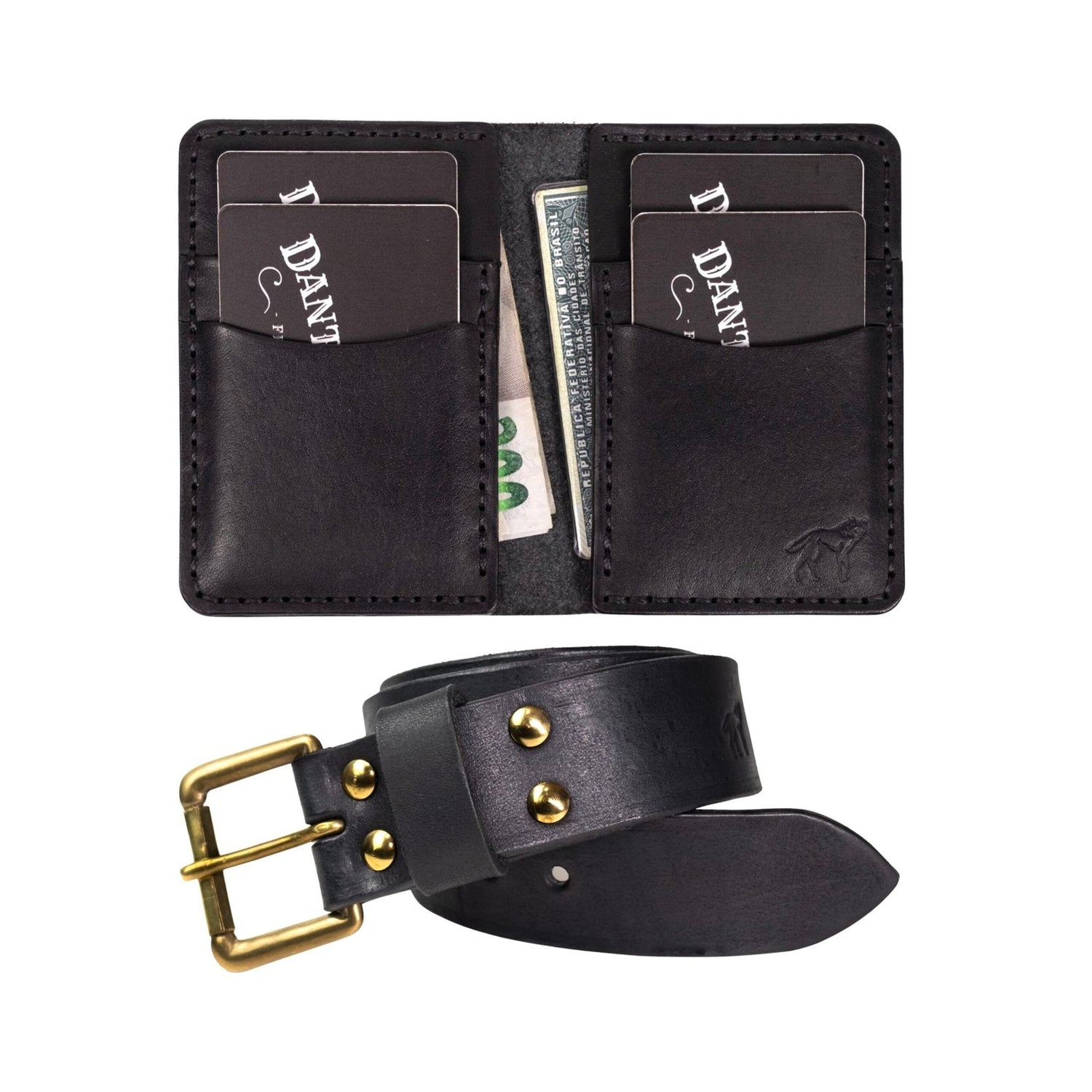 Kit Moderno Carteira No.6 + Cinto Preto, vista frontal do conjunto – DANTE Capelli