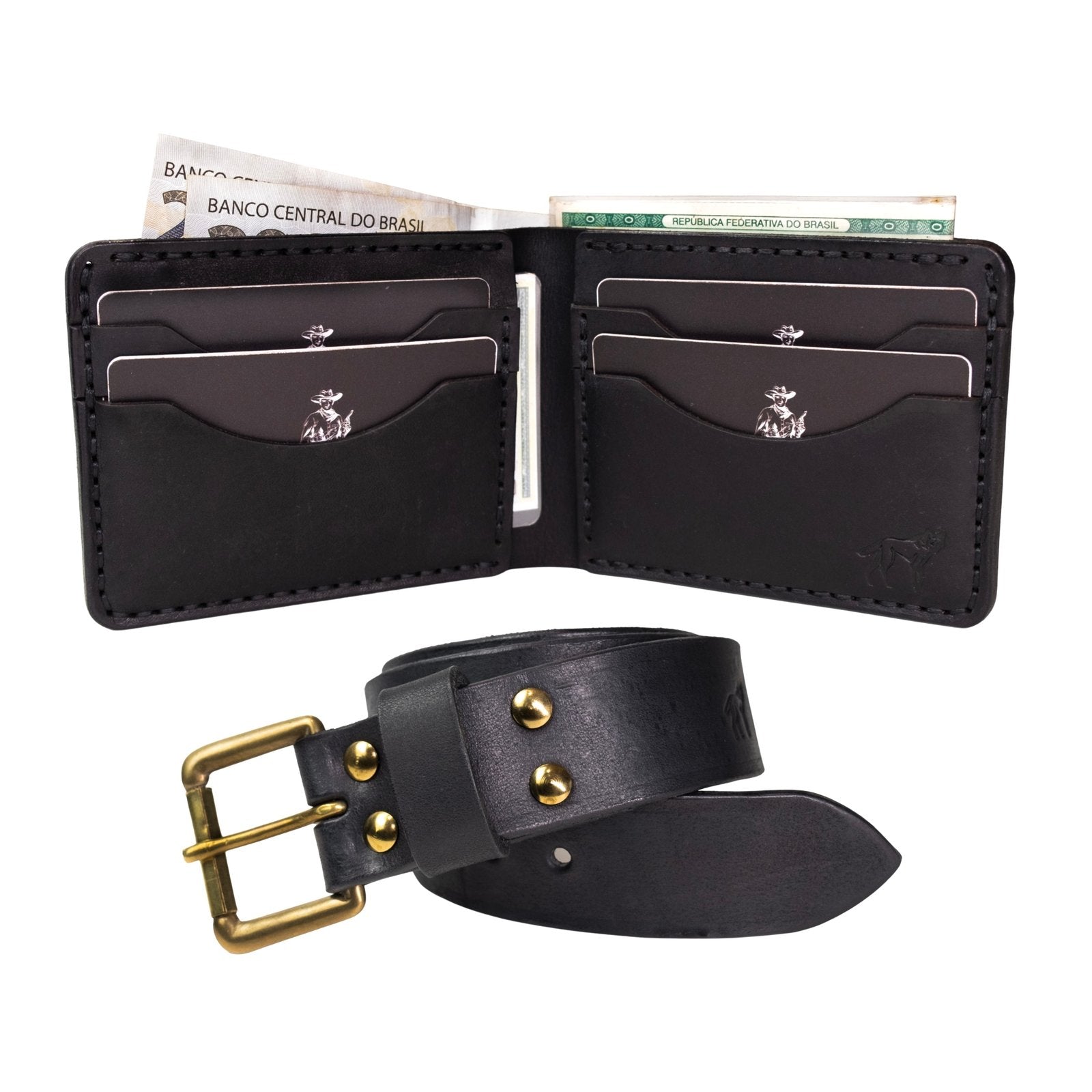 Kit Tradicional Carteira No.7 + Cinto Preto, vista frontal do conjunto – DANTE Capelli