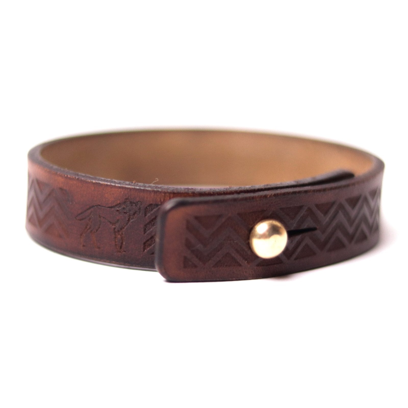 Pulseira Caminho do Lobo Marrom em couro legítimo, vista frontal – DANTE Capelli