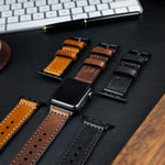 Pulseira de Couro Apple Watch Costurada Preta, detalhe da textura do couro – DANTE Capelli