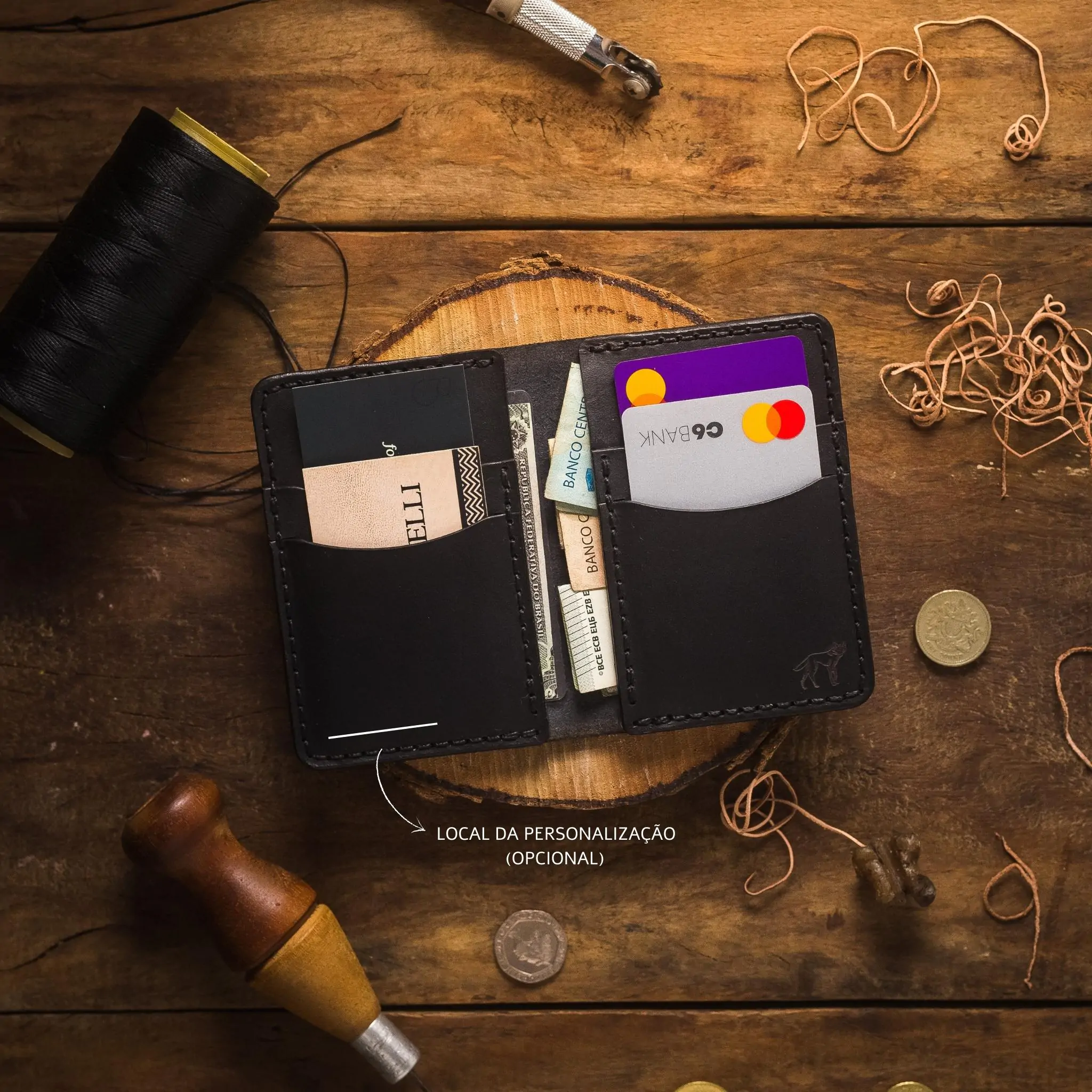 Carteira de Couro Vertical NO.6 Preta - Imagem 7