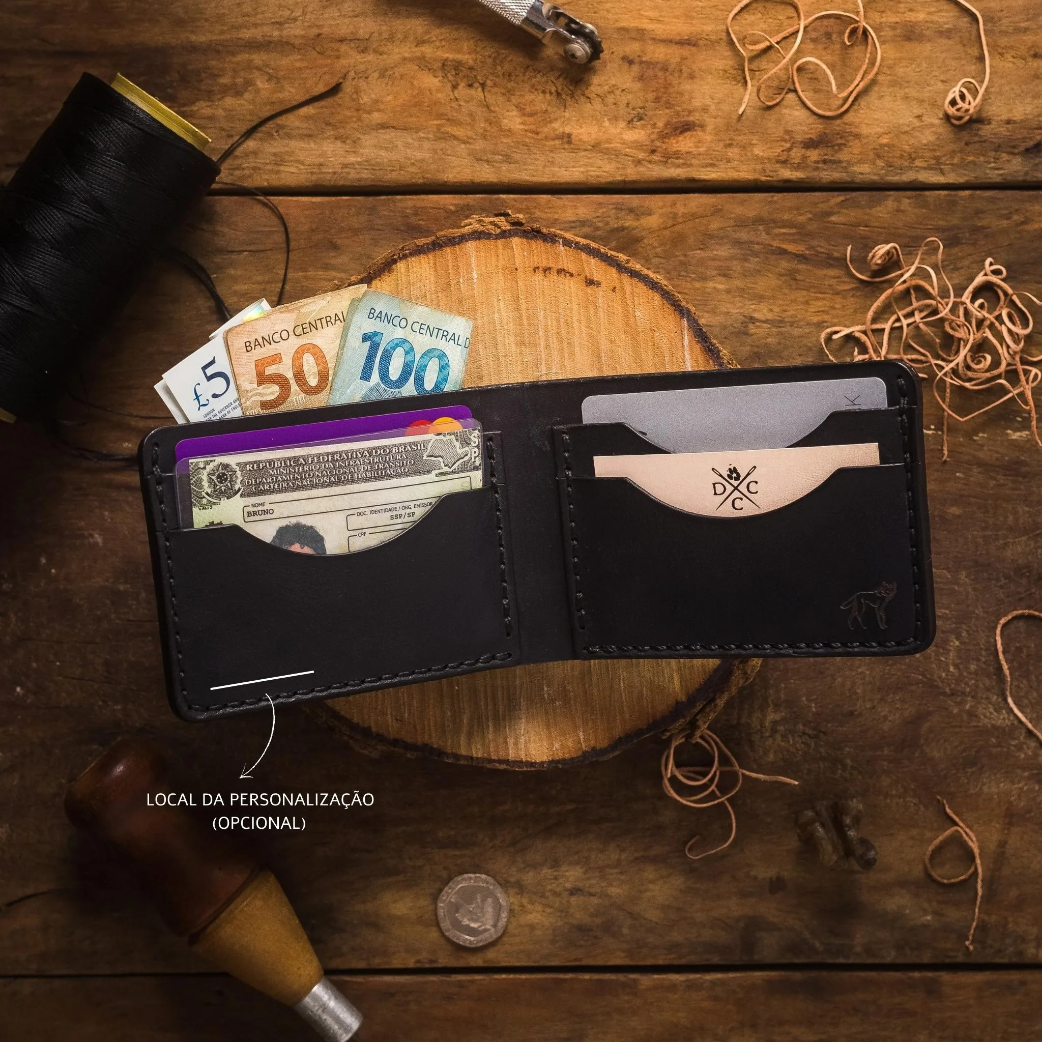 Carteira de Couro Bifold NO.5 Preta - Imagem 5