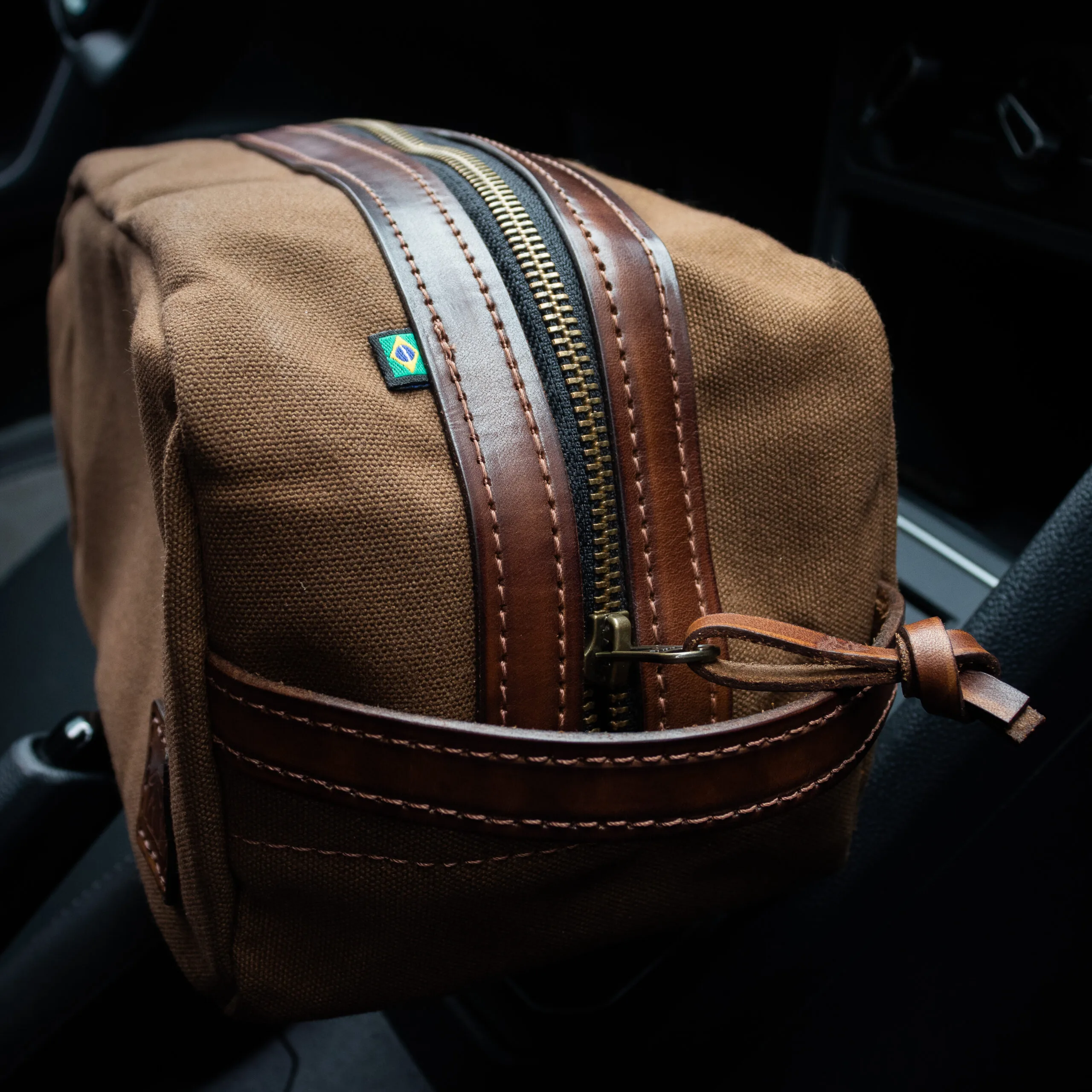 Necessaire Lona Encerada e Couro Marrom - Imagem 6