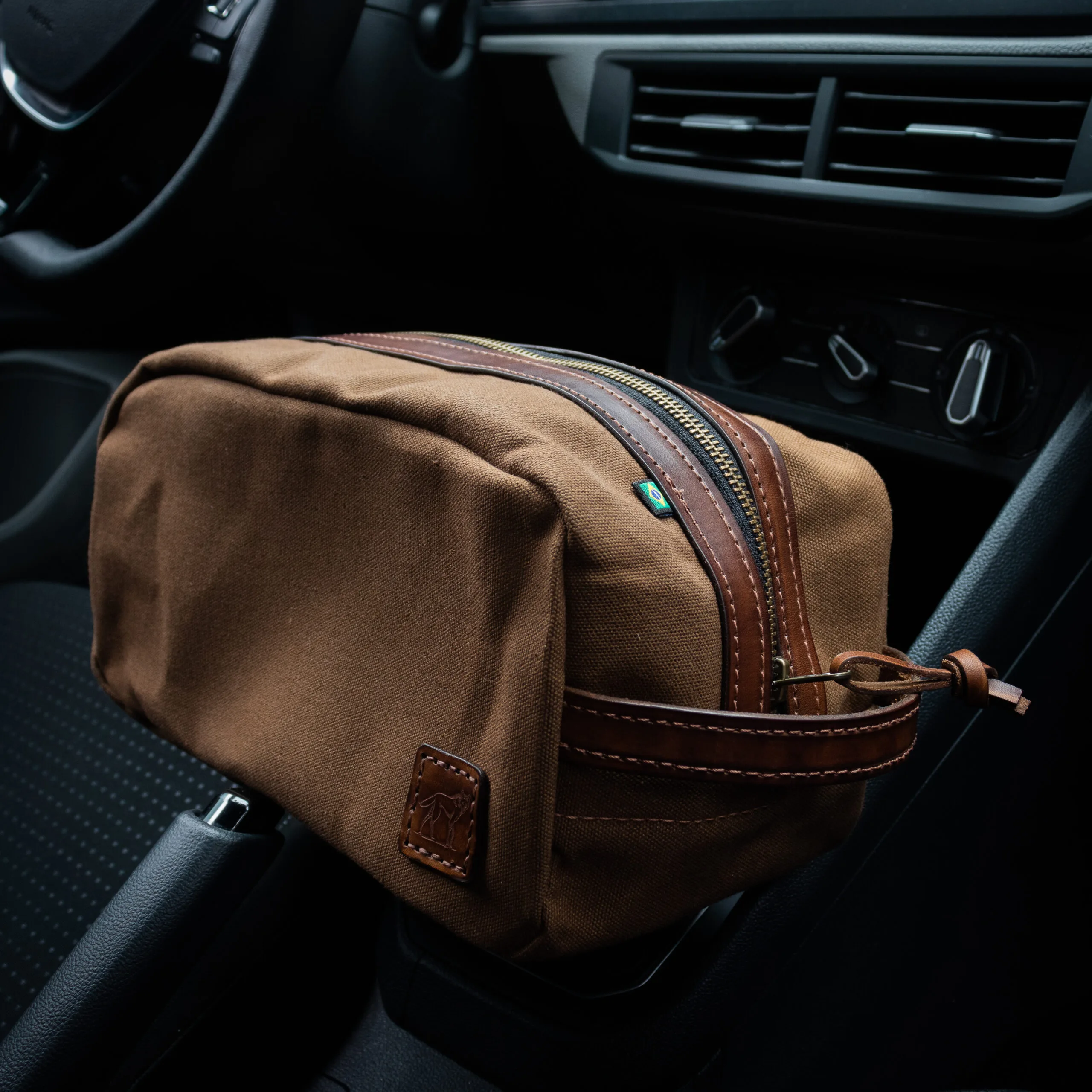 Necessaire Lona Encerada e Couro Marrom - Imagem 2