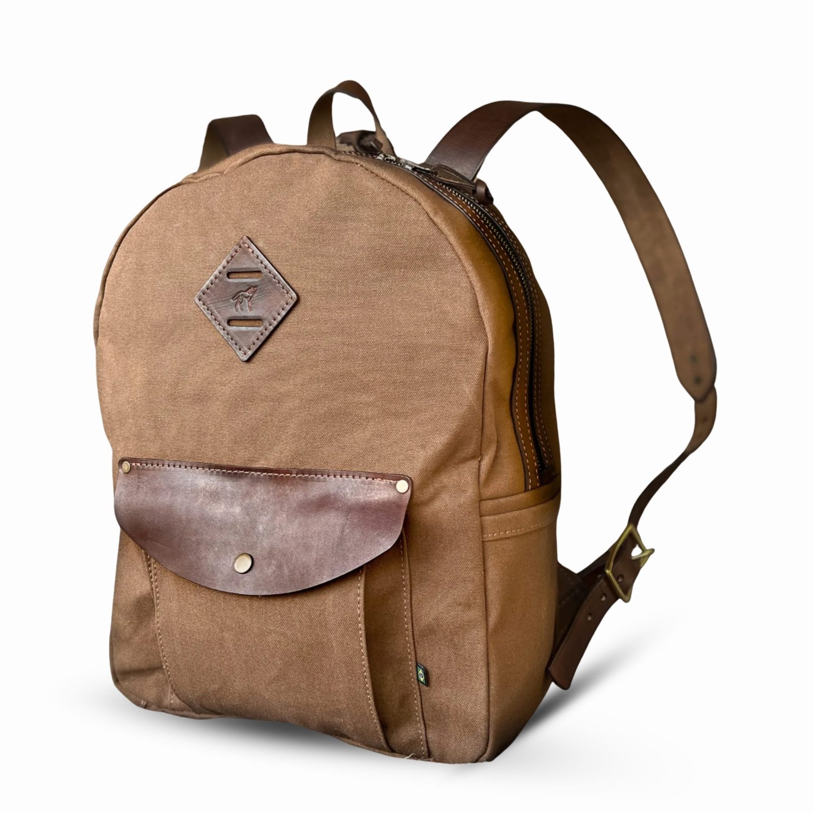 Mochila Lona Encerada e Couro