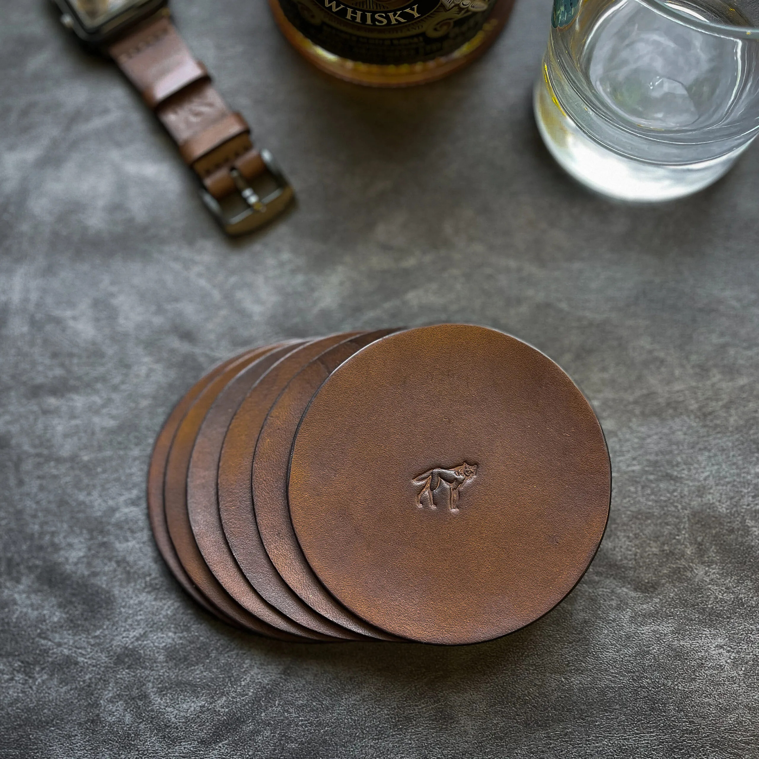 Kit Porta Copos de Couro Marrom - Imagem 4