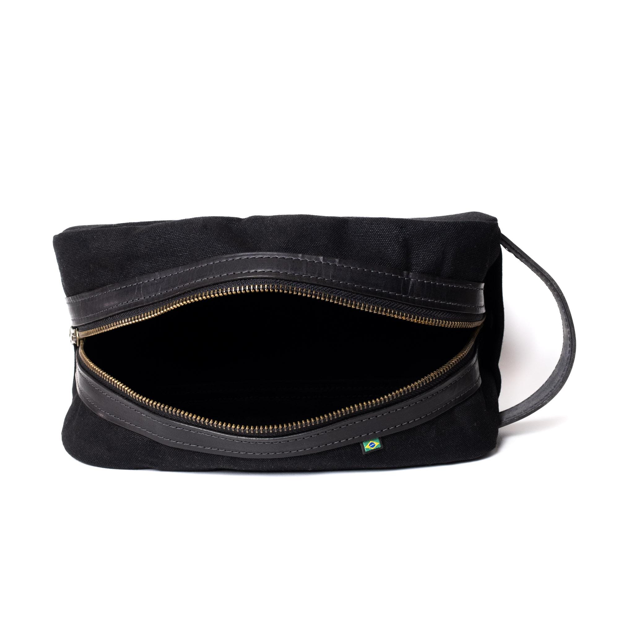 Necessaire Lona Encerada e Couro Preta - Imagem 5