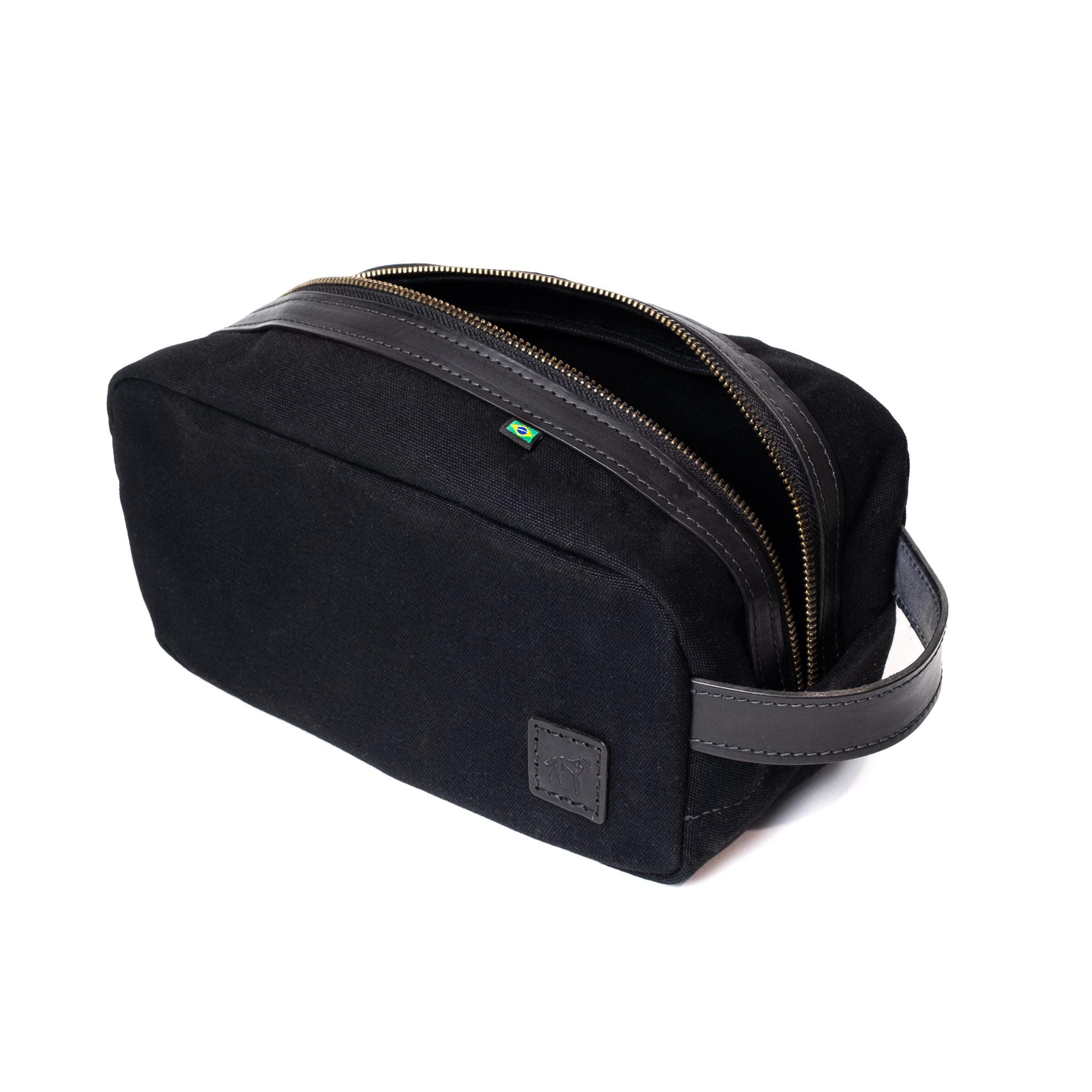 Necessaire Lona Encerada e Couro Preta - Imagem 6