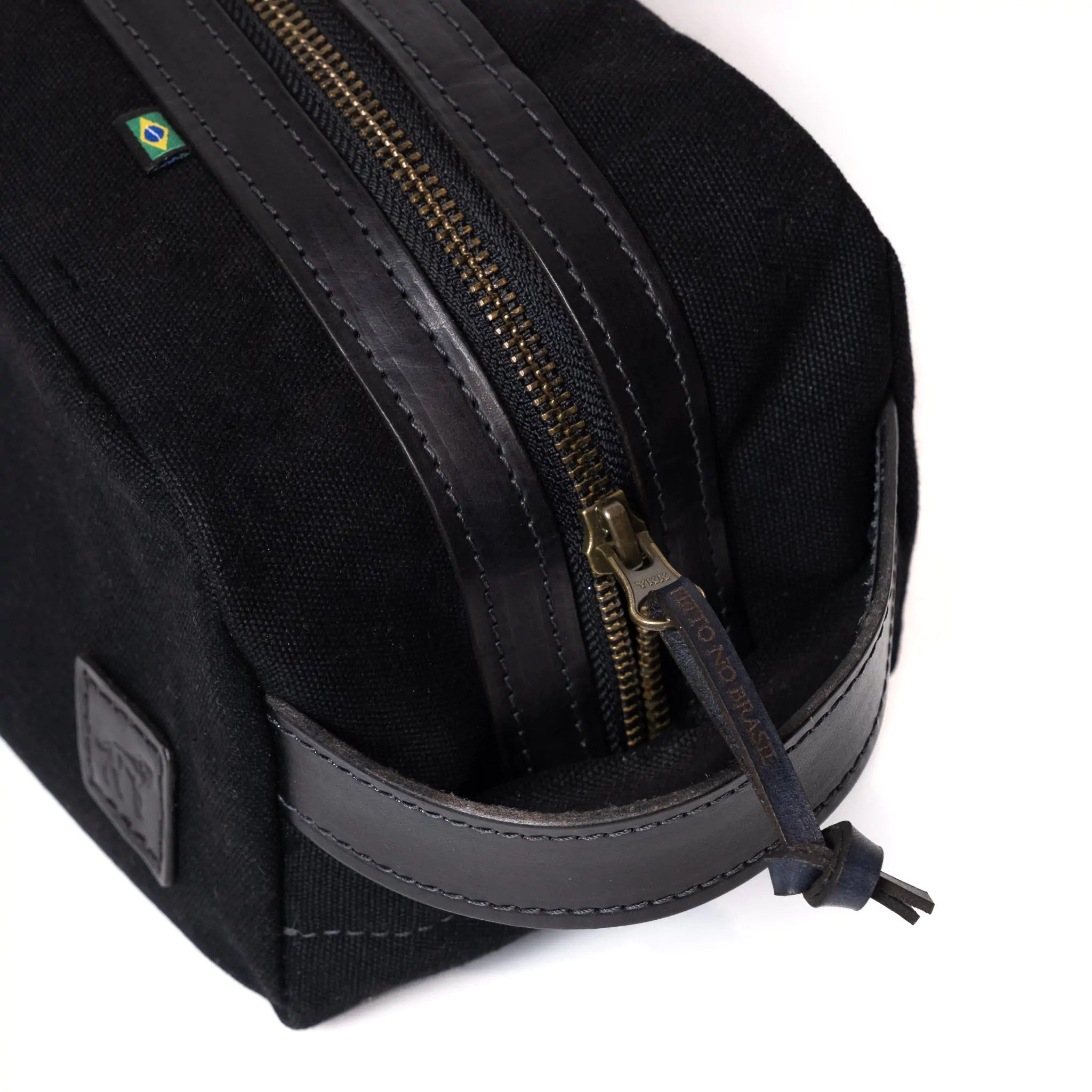 Necessaire Lona Encerada e Couro Preta - Imagem 7