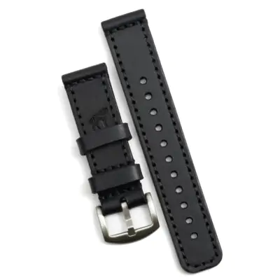 Pulseira de Couro Relógio Costurada Preta