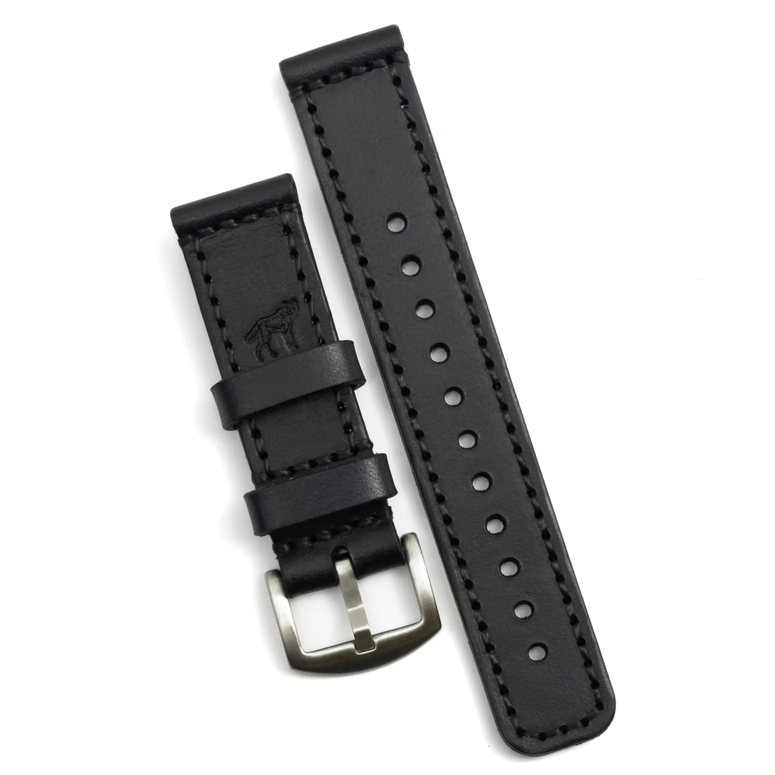 Pulseira de Couro Relógio Costurada Preta