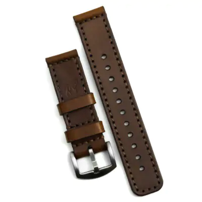 Pulseira de Couro Relógio Costurada Marrom