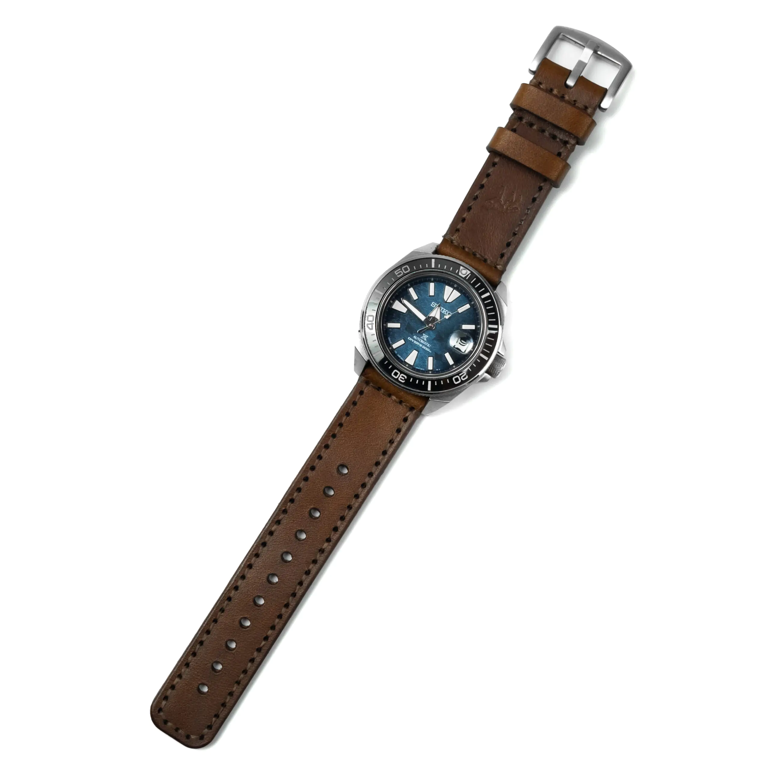 Pulseira de Couro Relógio Costurada Marrom - Imagem 7