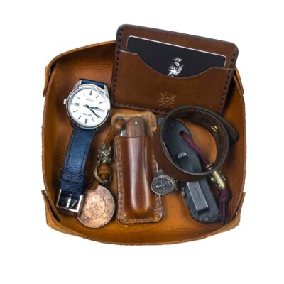 Organizador de Mesa em Couro Havana