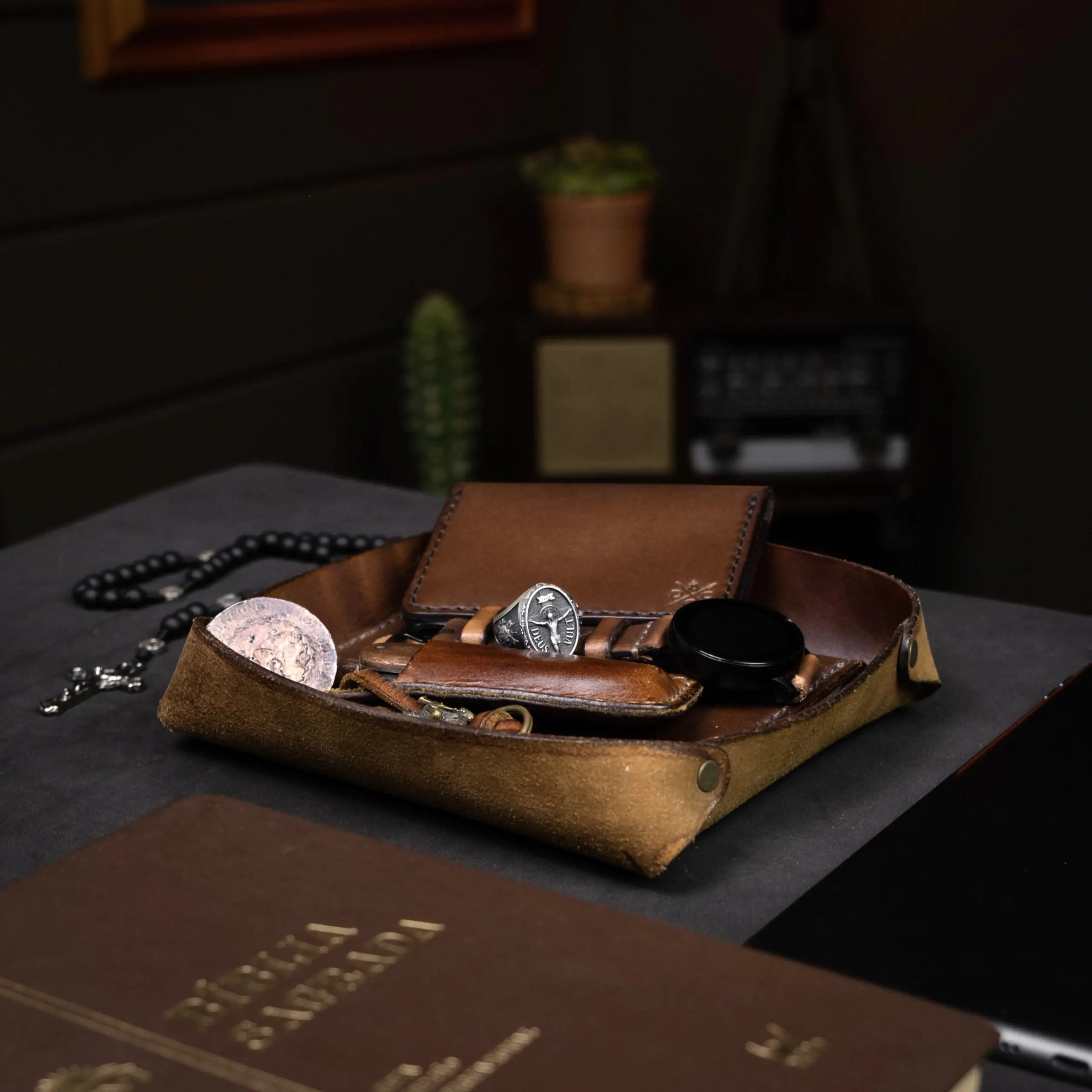 Organizador de Mesa em Couro Marrom  - Imagem 4