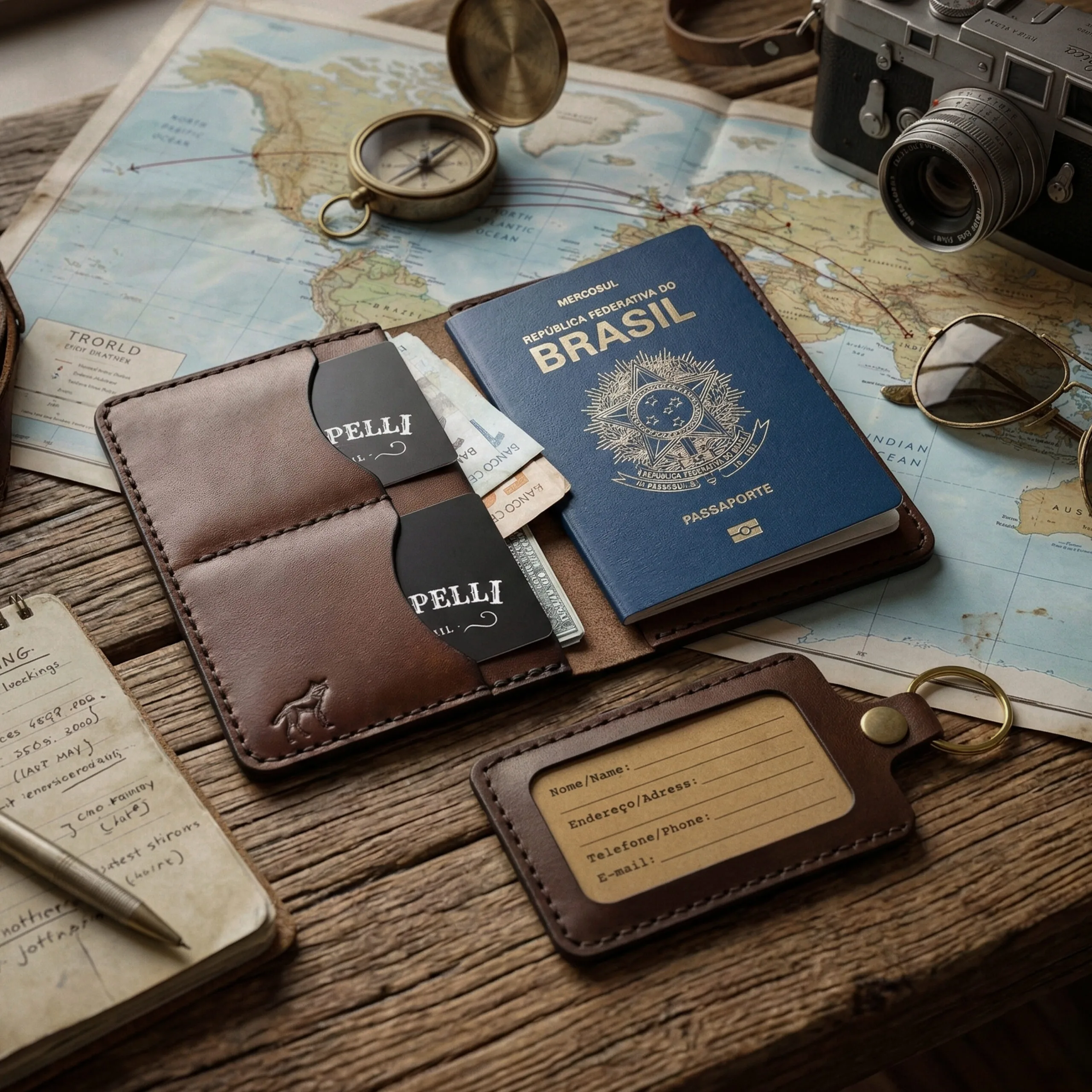 KIT Porta Passaporte + Identificador de Bagagem • Marrom - Imagem 2